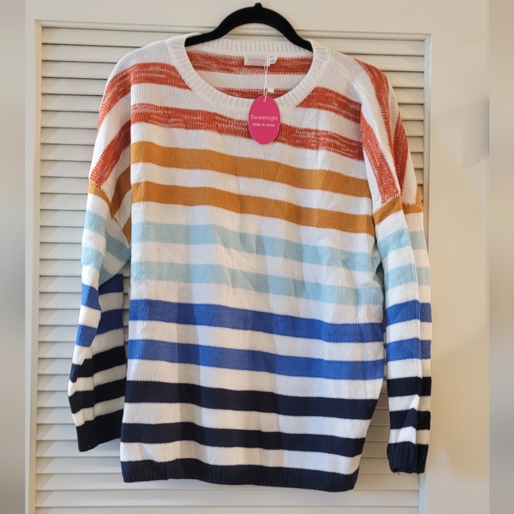 Sweetnight- (NWT) (Plus-Size) Rainbow Striped Knitted Pullover Sweater